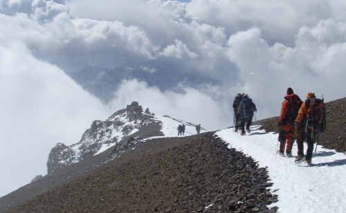 Luke with his group descending Aconcagua. Luke with his group descending Aconcagua.